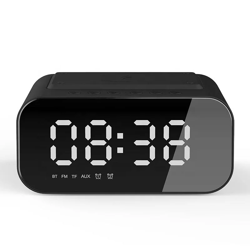 Portable Radio Alarm Clock Wireless Speaker Bluetooth Phone Wireless Charger With Led Mirror