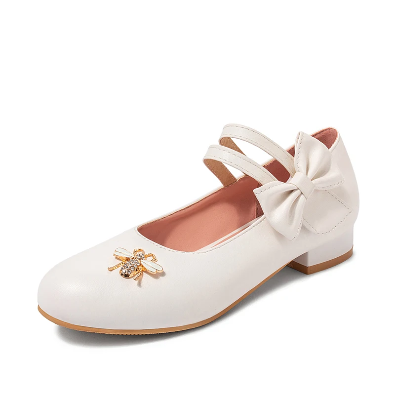 

Comfortable Bow Sweet Mary Jane Lady Shoes, White/pink/ecru
