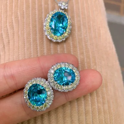 

Hot Selling Colorful Diamond Necklace Rings Earrings Jewelry Set Retro Gold Plated Inlaid Zircon Topaz Jewelry Set For Gift