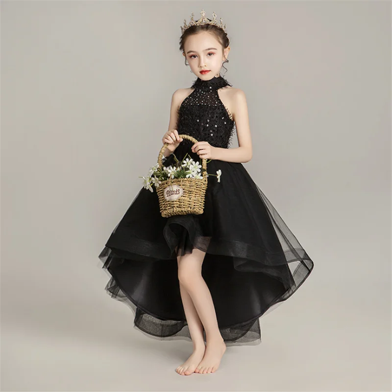 

2021 New sequin prom catwalk black evening dress fluffy yarn dresses girls princess skirt, Shown