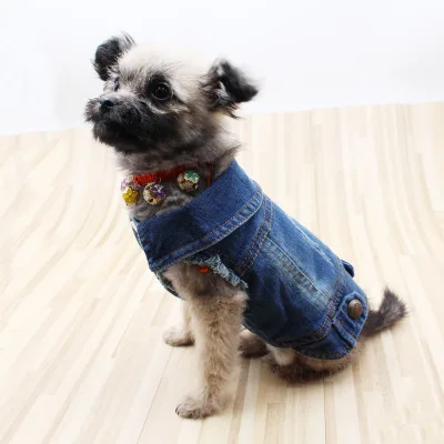 

VK120-Vintage catch pattern jeans vest pet clothing spring and Autumn, Blue