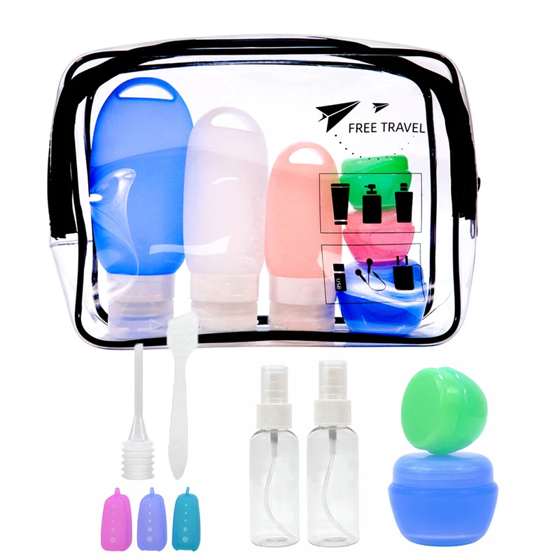 

Portable refillable 90ml travel size empty pack squeeze bottle soap travel set bottles silicon with keychain set for hand gel