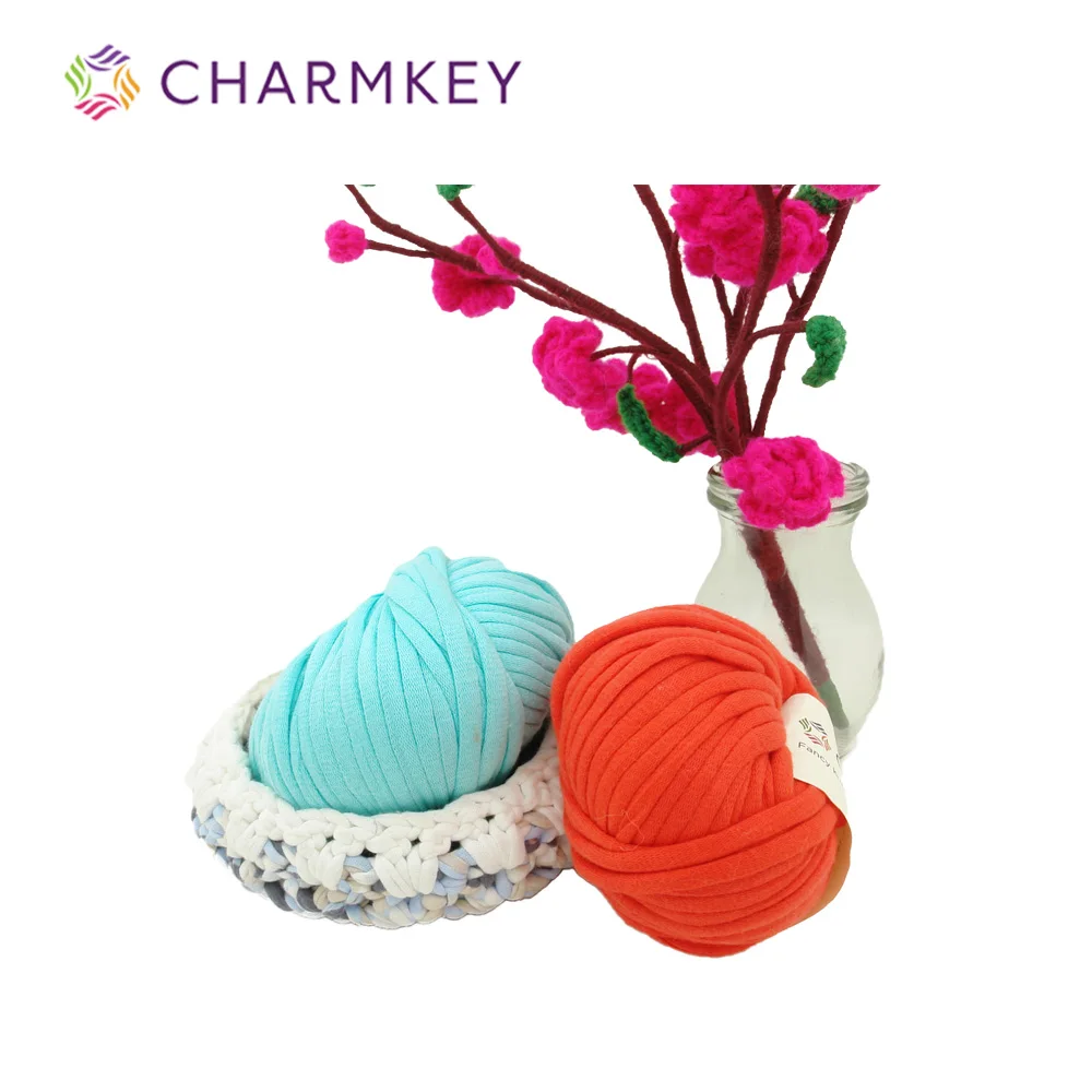 
Hot-sale brightly colored T-shirt yarn fancy knitting tape yarn for DIY bag and blanket with cotton and nylon 