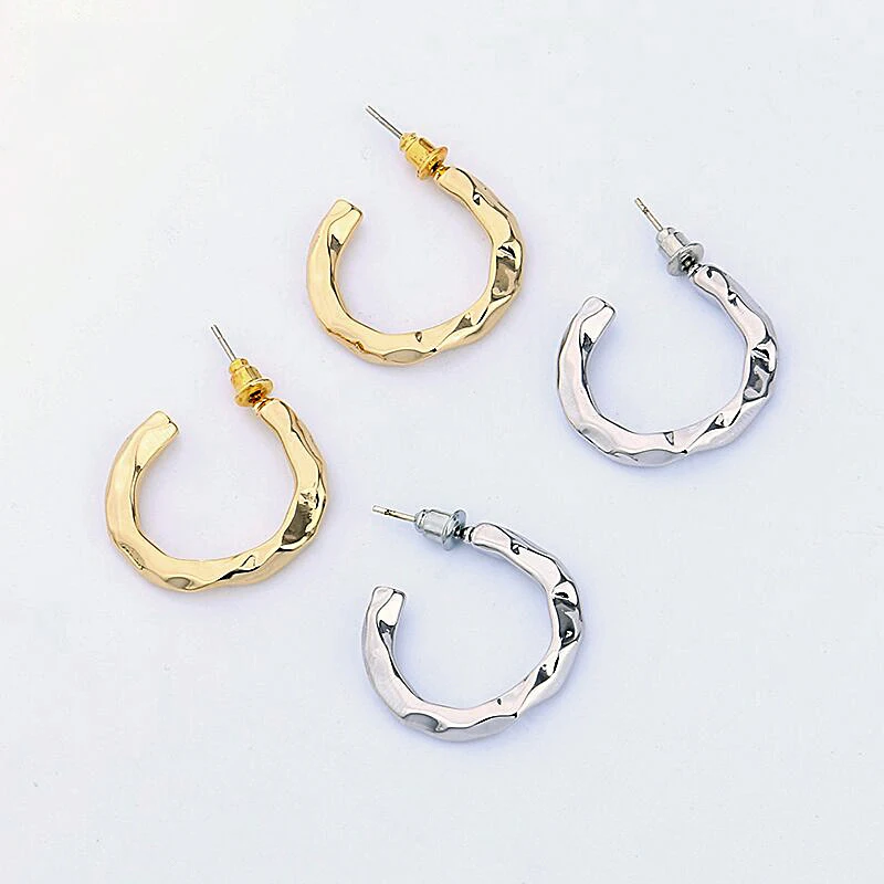 

Gold Silver Color Open Hammered Hoop Earrings for Women Modern Minimalist Metal Earrings Geometric Hoop Earrings