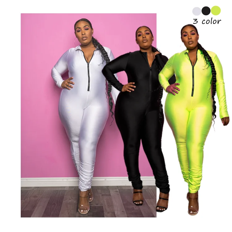 

New Arrival Long Sleeve Zipper Up Crew Neck Sexy Bodysuit Outfits One Pieces Jumpsuit Plus Size Pants, In available