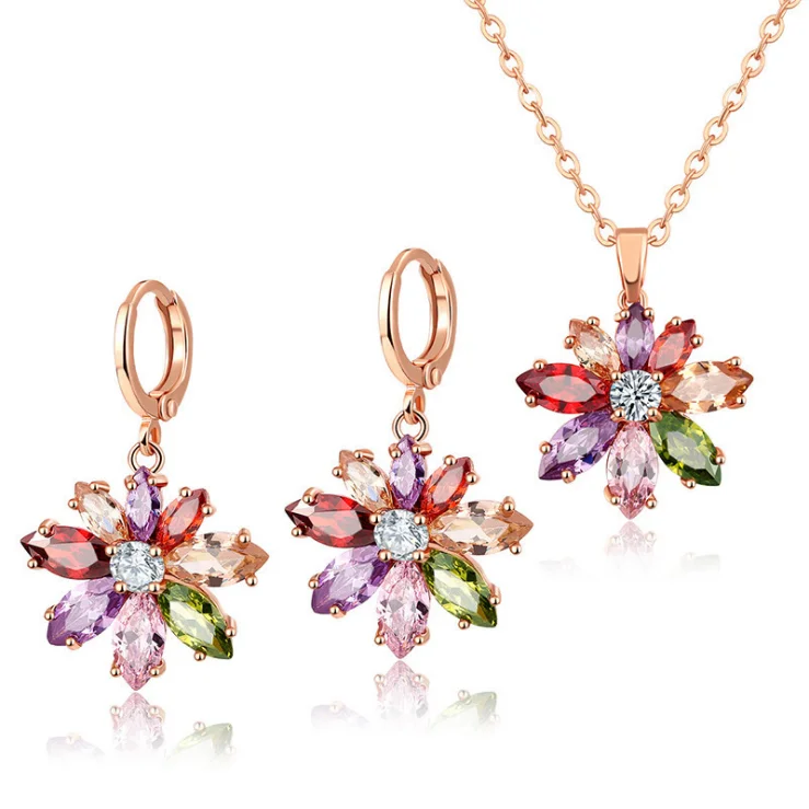 Wholesale Beautiful Fashion Copper Alloy Crystal 18K Goldl Supplier Jewelry Set