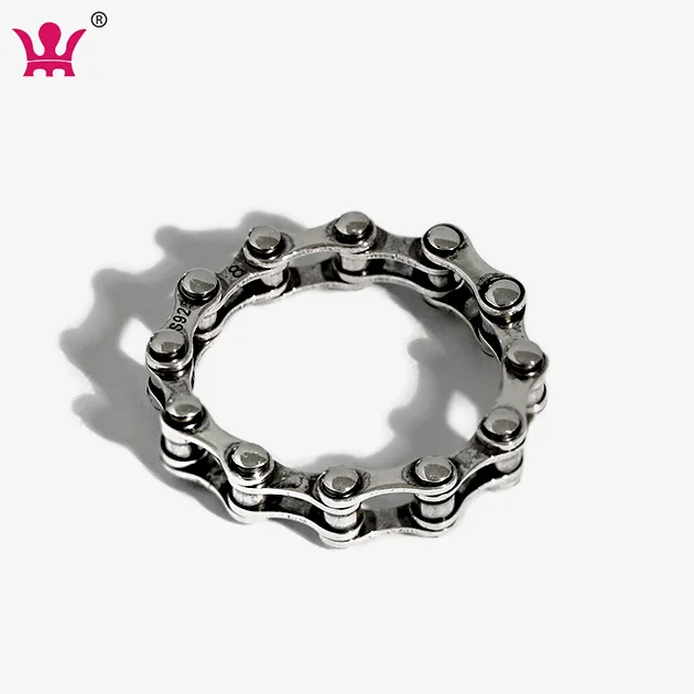 

Motorcycle Biker Ring solid 925 Stierling Silver Vintage Antique Silver Hip Hop Punk Bicycle Chain Rings Band