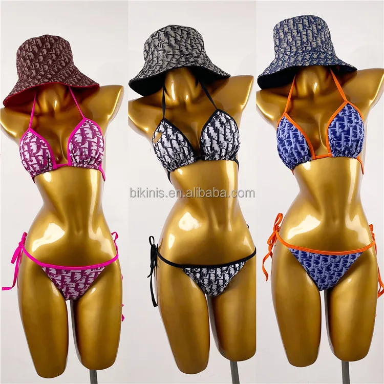 

Summer 2021 Plus Size Bikini Women Bathingsuits Inspired Swimwear Designer Swimsuits Famous Brands with Bucket Hat, Picture showed