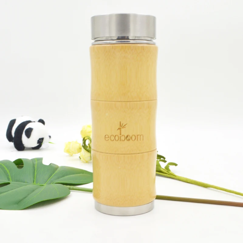 

Ecoboom High Quality Round 450ml 15oz Custom Logo Natural Shell Bamboo Lid Stainless Steel Water Bottle, Narural