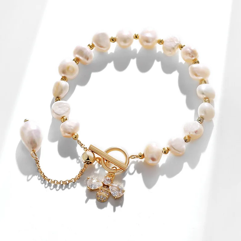 

Spring and summer models of personality fashion simple freshwater pearl bee bracelet for women, As pictures