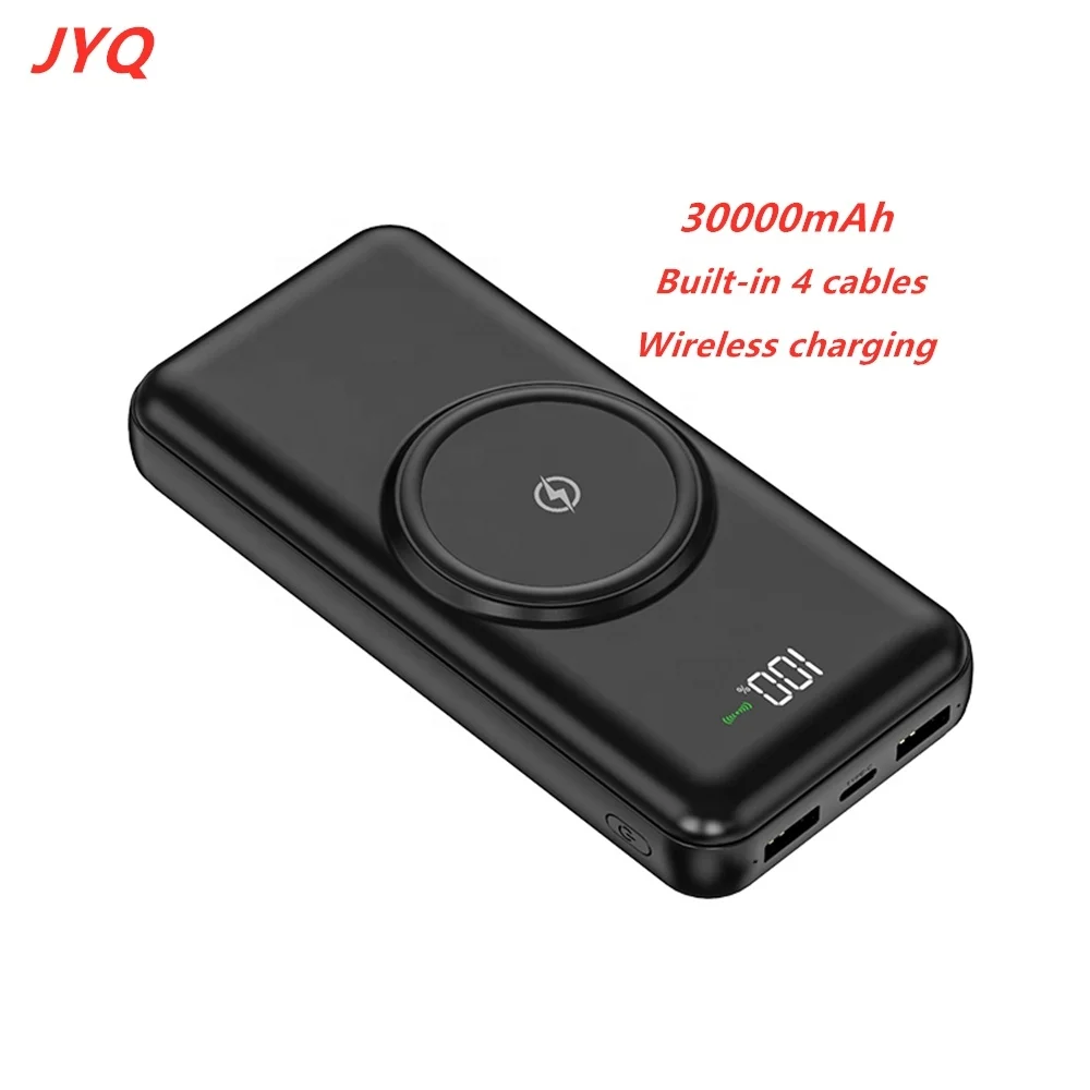 

New model Ultra Slim wireless charger 30000mah power bank 30000mah with cables portable phone charger, Black green white