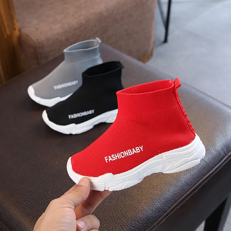 

2021 Casual Fashion Toddler Trainers Girls Boys High Top Breathable Mesh Sock Kid Sneakers Children School Slip-On Brand Shoes