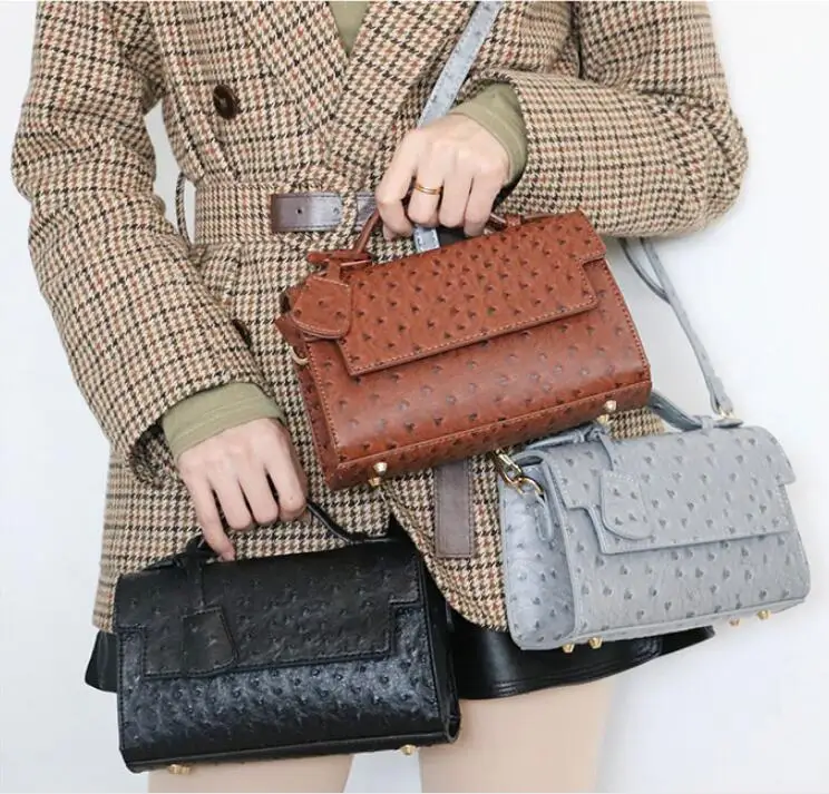 
High quality ostrich pu lady handbags wholesale shoulder handbags women bag with strap 