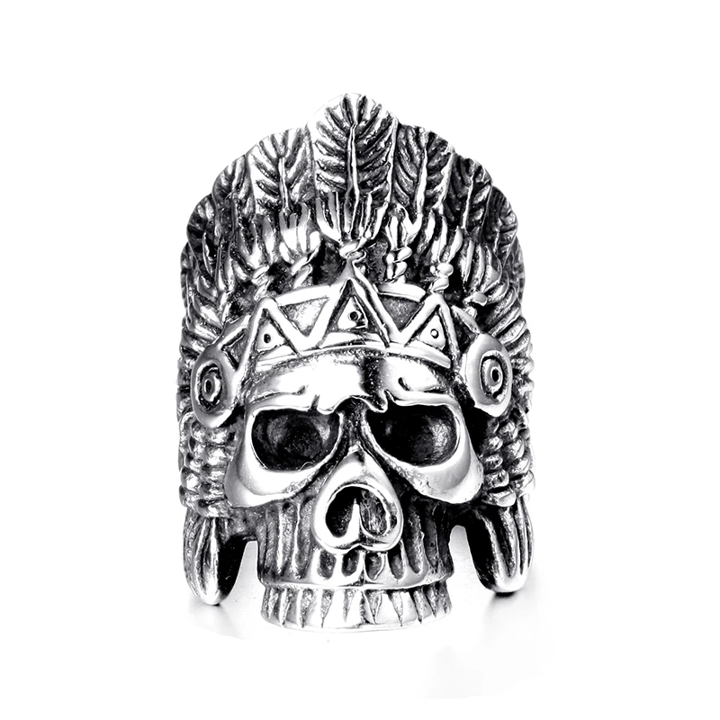 

Stainless Steel Men Ring Punk Feather Skull Ring