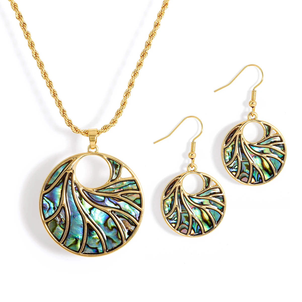 

Hawaiian jewelry sets Frederic Sage 14K Abalone necklace set gold plated