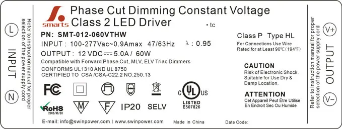 AC 220V to DC power supply triac dimmable led driver 60w dc 12V 24V LED transformer