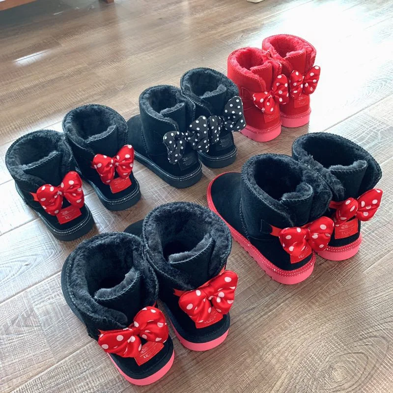 

2020 Winter Kids Fashion snow boots thick Child shoes warm plush soft bottom girls short boots baby toddler boots with Bow