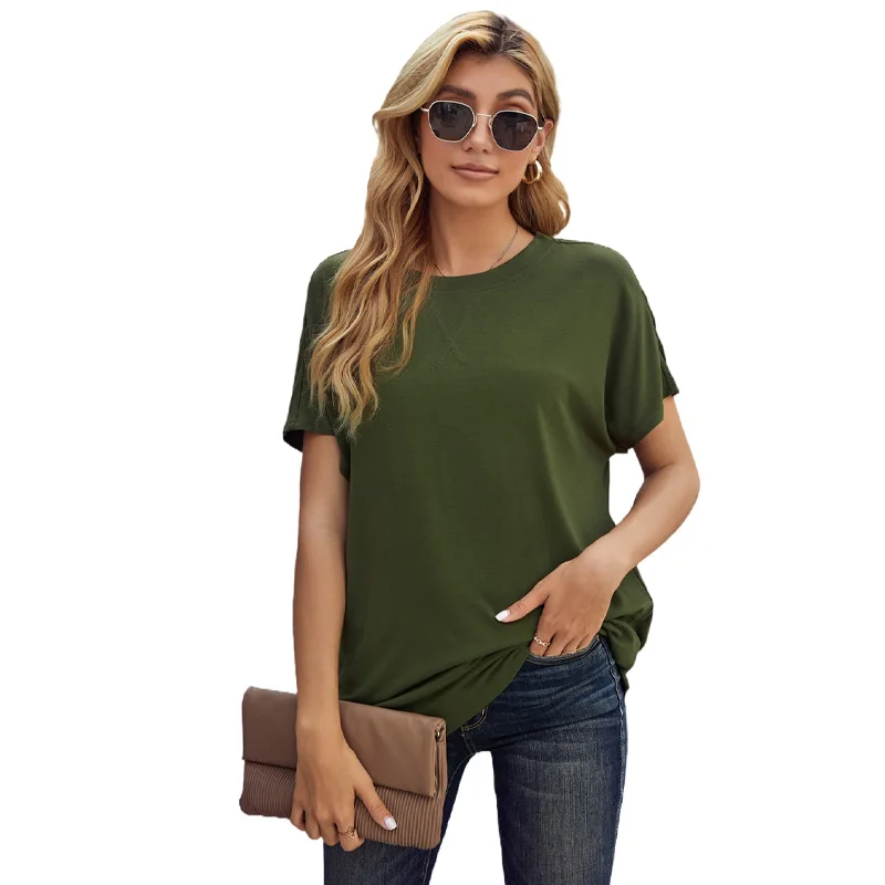 

Wholesale Womens Tee Shirts Round Neck Short Sleeve Solid Color Tee Women's T-shirt, Gray,pink,black,green