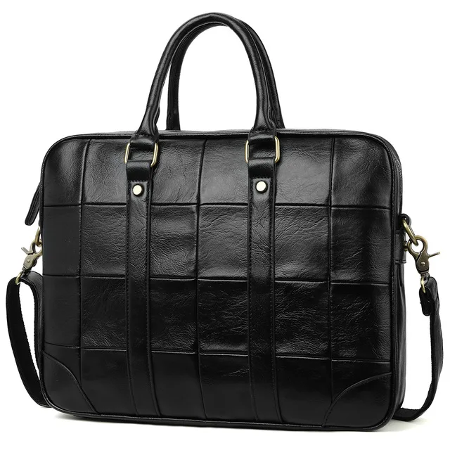 

fashion cardboard office zipper grid portable parfois business slim black leather brief case