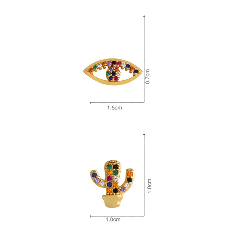 Popular 18k gold plated cz charm earrings colorful cactus eye rainbow jewelry earrings for women