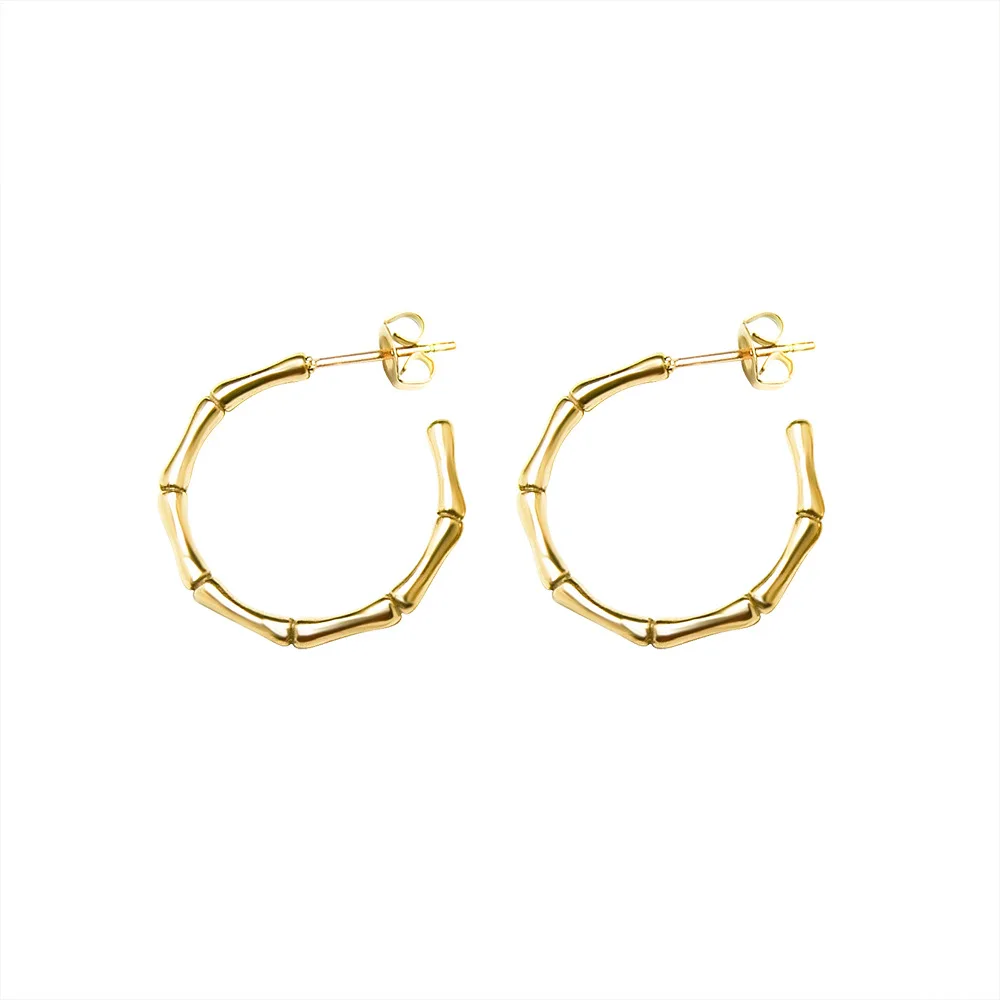 

Online Fashion Jewellery 18kt Gold Stainless Steel Banboom Bone Earrings Geometric Hoop Earring