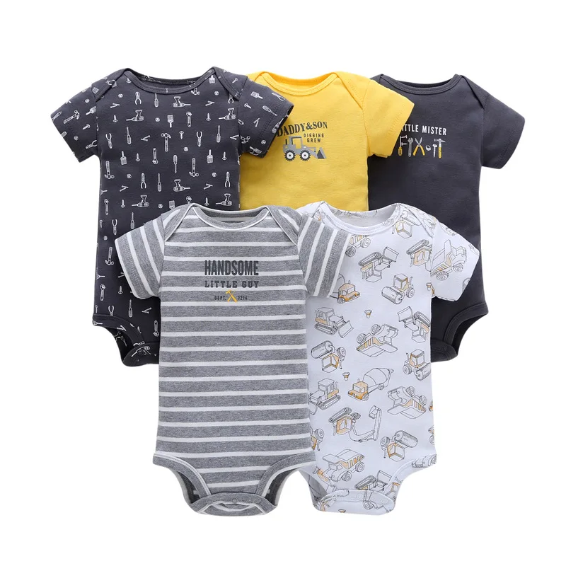 

5-piece / set baby boy summer clothing sets Infant onesie 100% cotton knitted t Short Sleeves romper wholesale, As picture shows