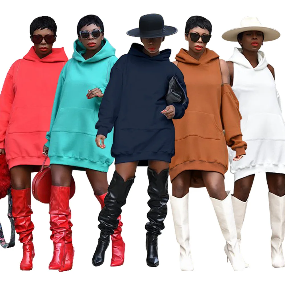 

New Sweatshirt for Women Custom Zipper Dress Trending Hoodie Dress Streetwear Hooded Custom Logo Printing Is Acceptable Long, 4 colors