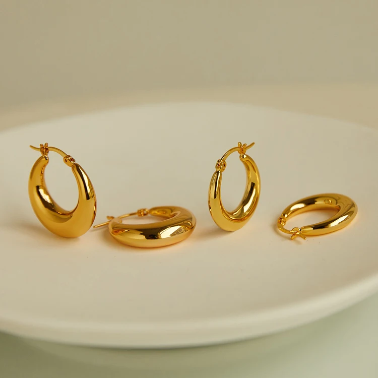 

Punk Chunky Circle Statement Earrings Hoops Stainless Steel Jewelry 14K Gold Hoop Earrings