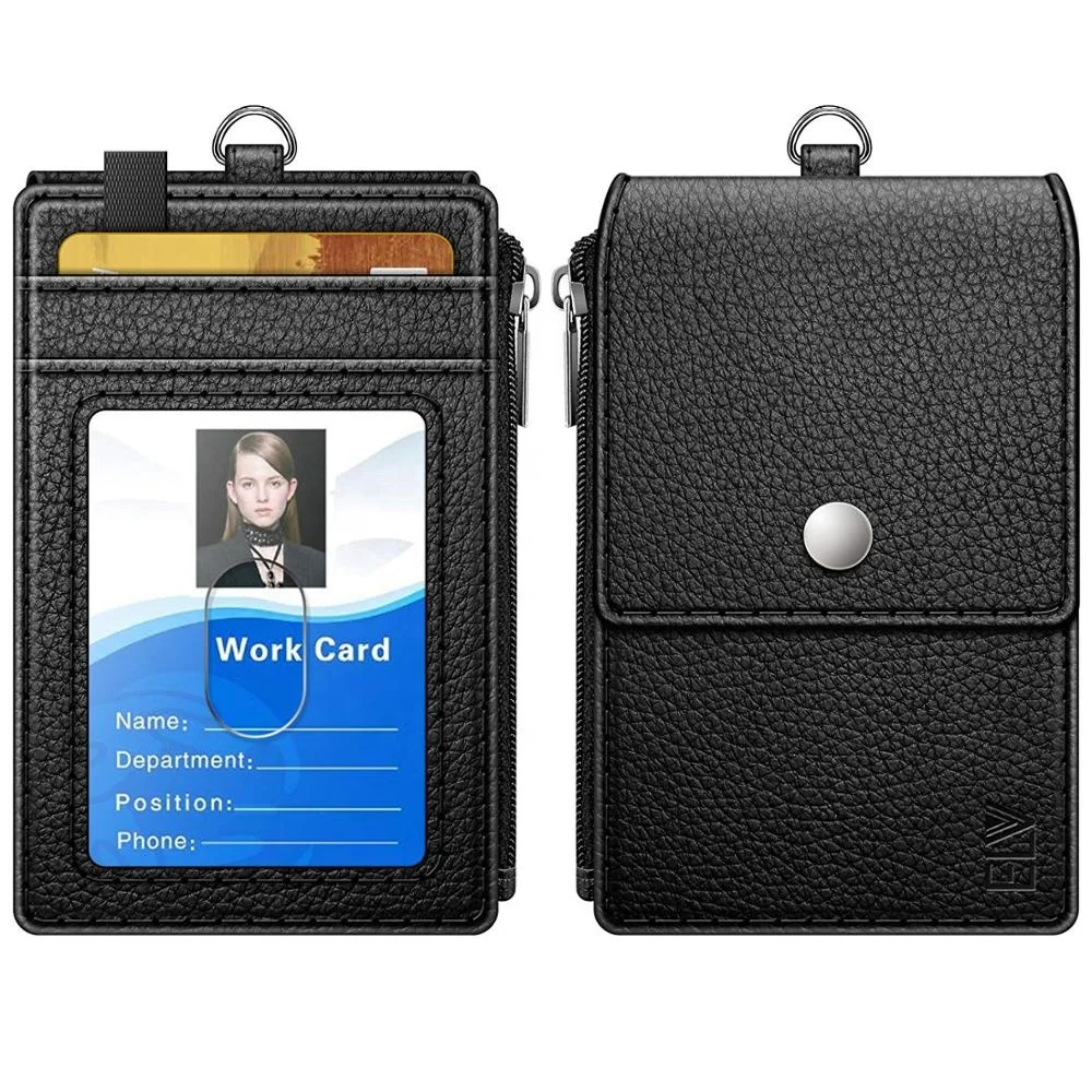 

Promotional Badge Holder with Zipper, PU Leather ID Badge Card Holder Wallet, Oem