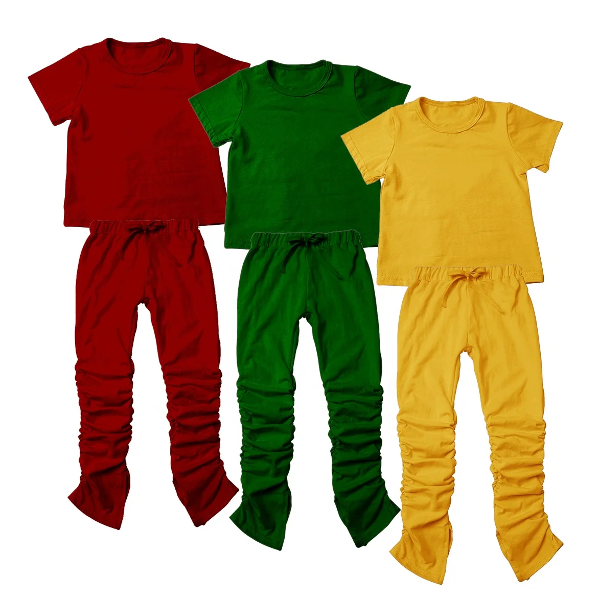 

Hot Sale Baby Kids Outfits Plain Toddler Short Sleeve Clothes Stacked Pants Fall Baby Boutique Clothing Sets, 19 colors