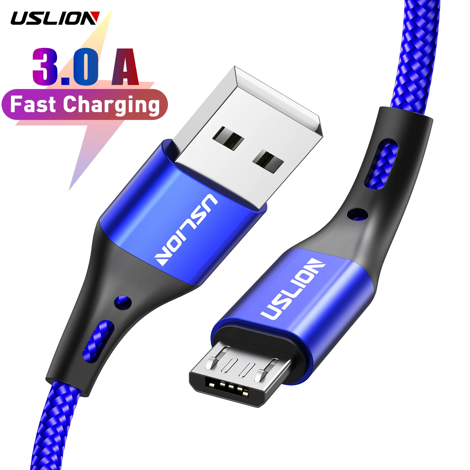 

USLION 2M 6.6ft 3A Fast Charging Data Cable Mobile Phone USB Cable Micro Cable for Samsung QC 3.0 Quick Charging, Black,blue,purple,red