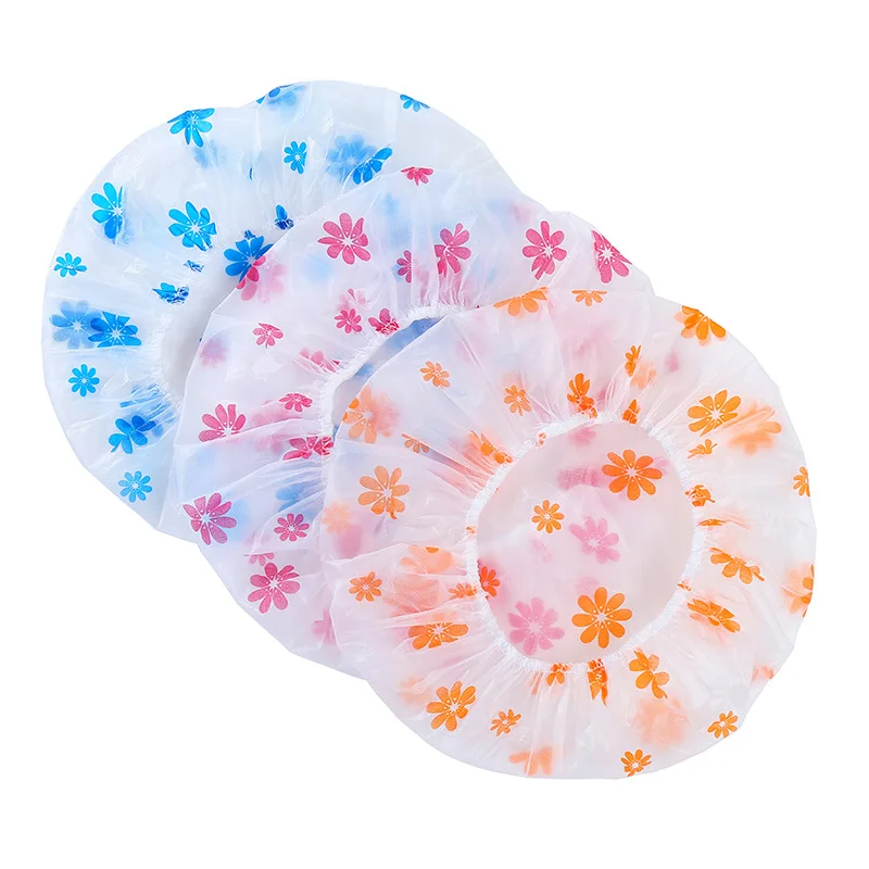 

Reusable lace elastic band bath hair cap anti-smoke hat cute flower waterproof shower cap women cartoon PVC face wash hair cover