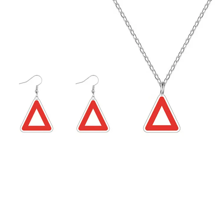 

SC New Hot Squid Game Triangle Biscuit Charms Necklace Creative Drip Oil Star Umbrella Pendant Squid Game Necklace Earrings Sets, Green, red, yellow, purple