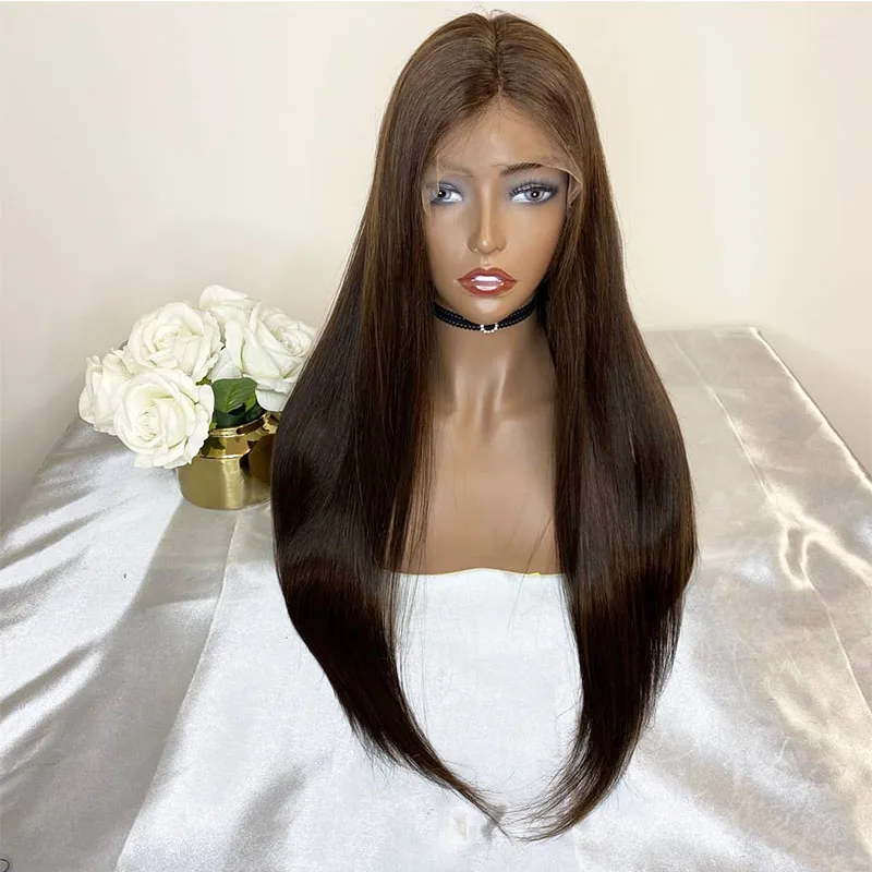 

Esth Human Hair Straight Wig #2 Brown Color 150%Desuity Hd Lace Frontal Wig Cuticle Aligned Virgin Hair No Shedding