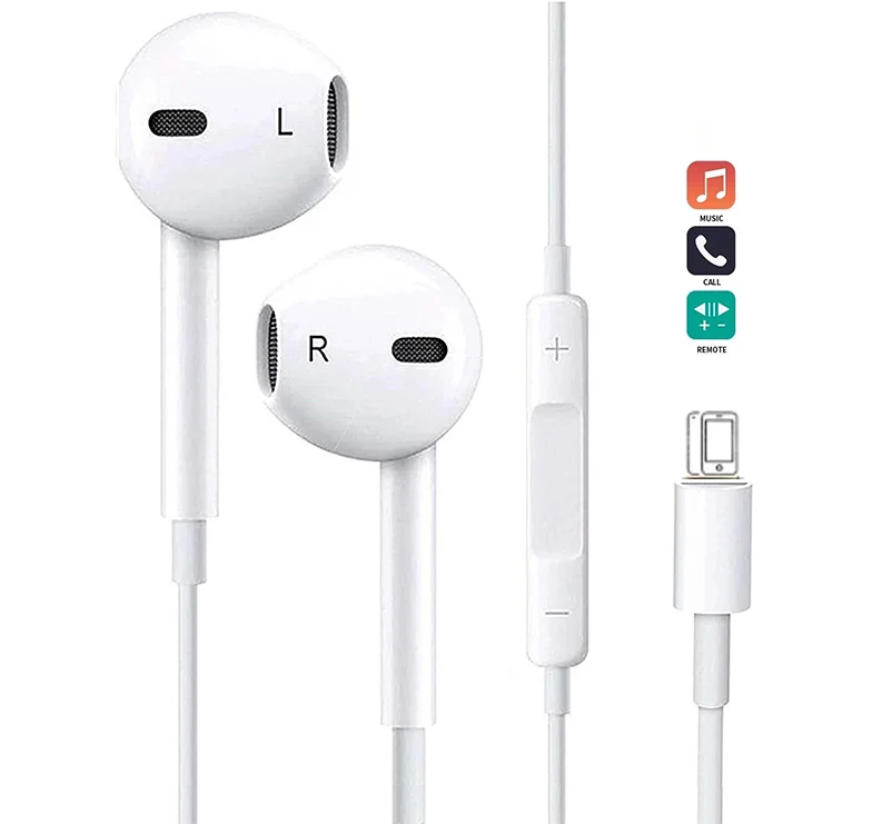 

High Quality Original Chip headphone 8Pin Wired Earphones with Mic for iPhone 7/8/X/11/12 Work Directly earbuds, White