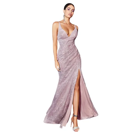 

New 2021 Pink Fishtail Train Slit Drawn-Out V-Neck Sleeveless French Style Formal Evening Dresses Banquet Hip Wrap Slender Skirt, Picture color