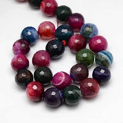 

PandaHall 14mm Faceted Dyed Round Natural Striped Agate Beads