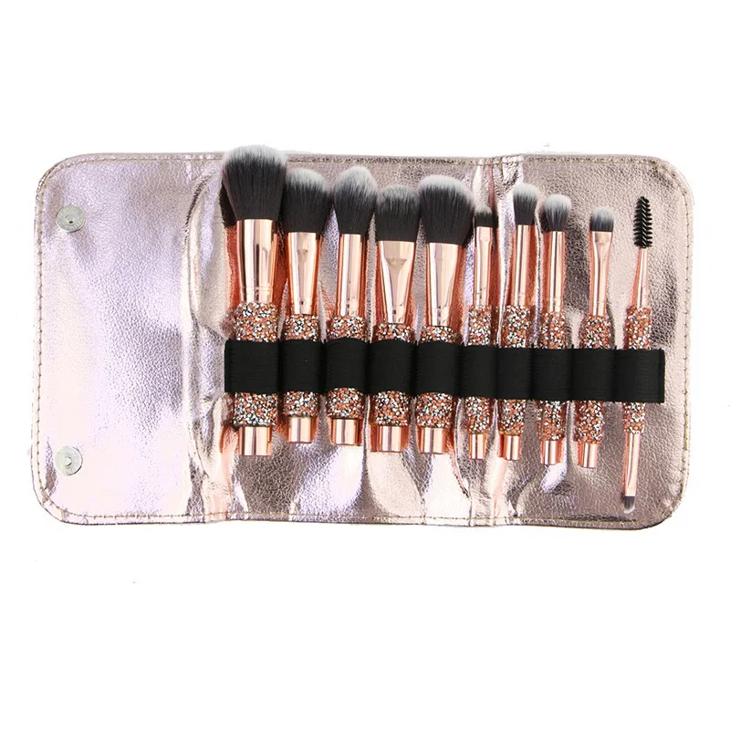 

Custom Logo 10Pcs Cosmetic Brush Bling Gold Glitter Diamond Make Up Brush Set