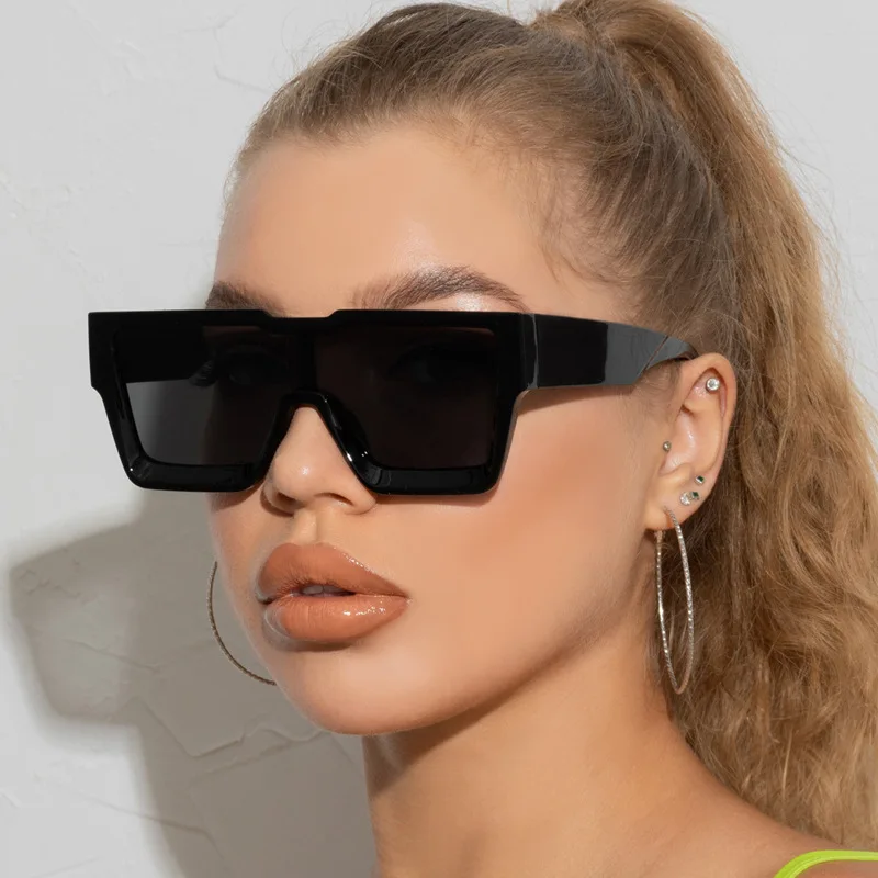 2023 Black Women Fashion One Piece Square Recessed Frame Custom Logo Luxury Thick Leg Famous Designer Brand Sunglasses Thick Arm