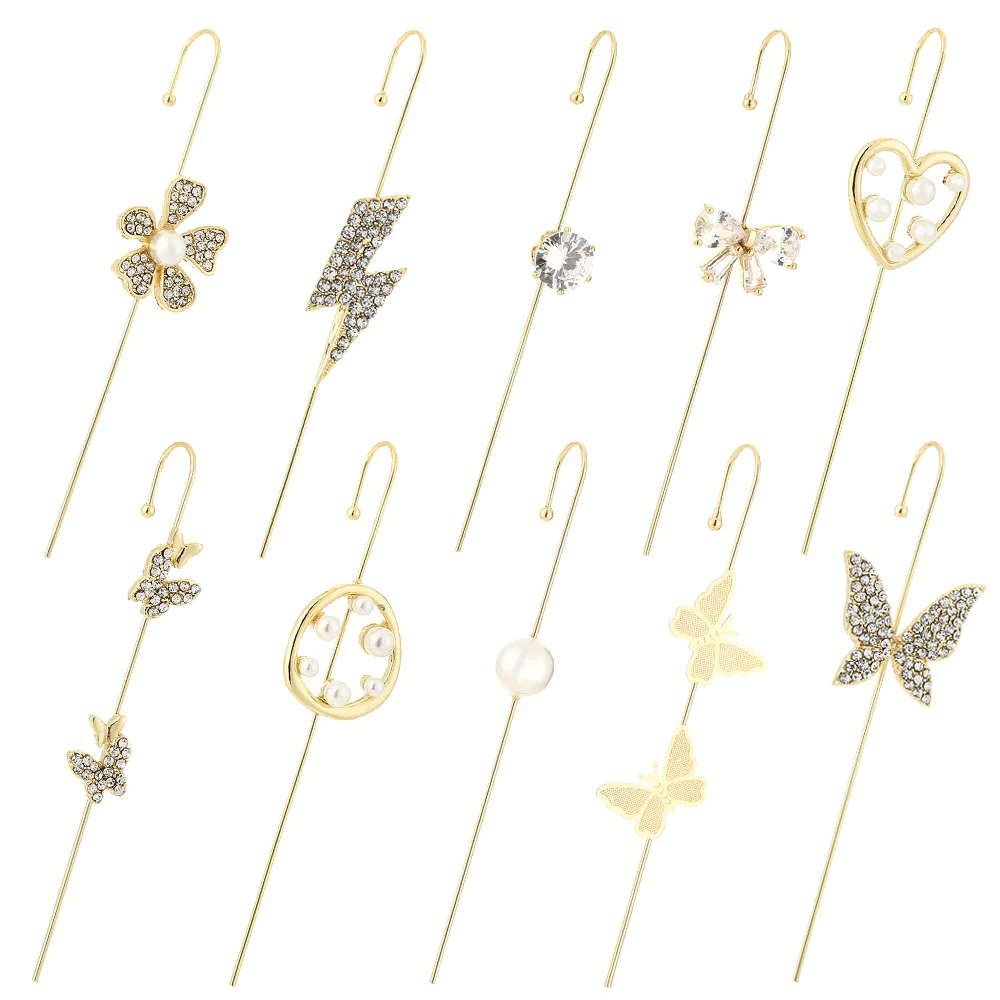 

Women Bling Rhinestone Butterfly Ear Piercing Long Cartilage Crawler Hook Earrings