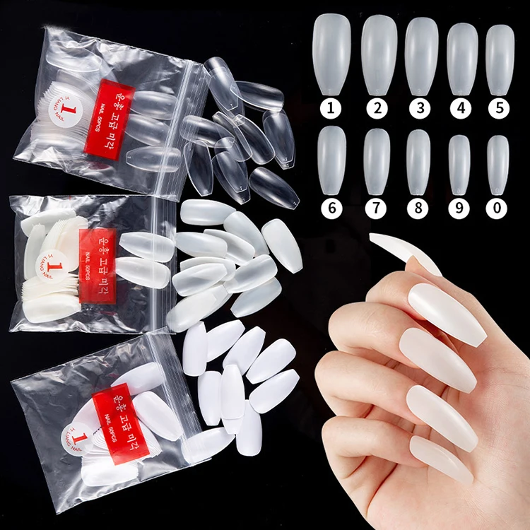 

Wholesale 500pcs Ballerina Full Cover Manicure Coffin Shape Artificial Acrylic 10 Sizes Fakenail False Nail