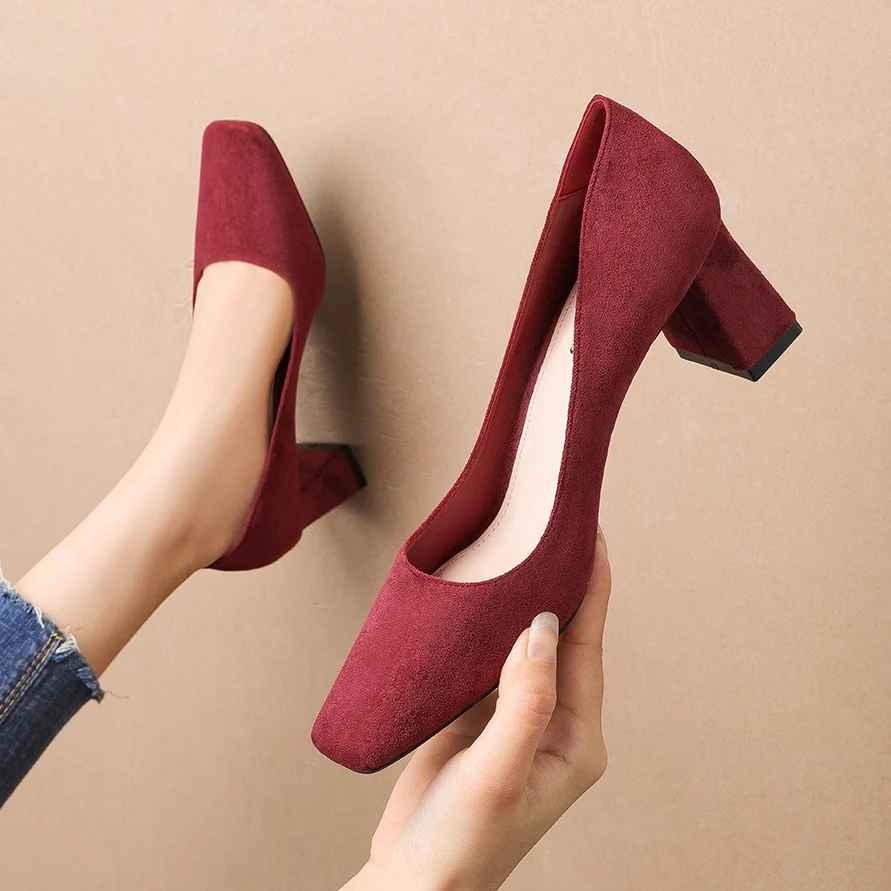 

New fashion sexy square toe suede thick heel high heels pumps job shoes for women