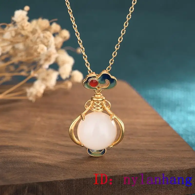 

White Jade Vase Pendant Chalcedony Chinese Fashion Women Charm Jewelry Agate Crystal Natural Amulet Gifts 925 Silver Necklace