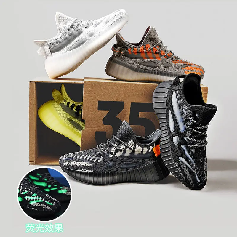 

Mesh shoes men coconut 350 fluorescent color changing casual sports running shoes, Black
