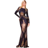 

Long Sleeve Multicolor Strappy Back Gown Maxi Sequin Dress New year evening dress F2112