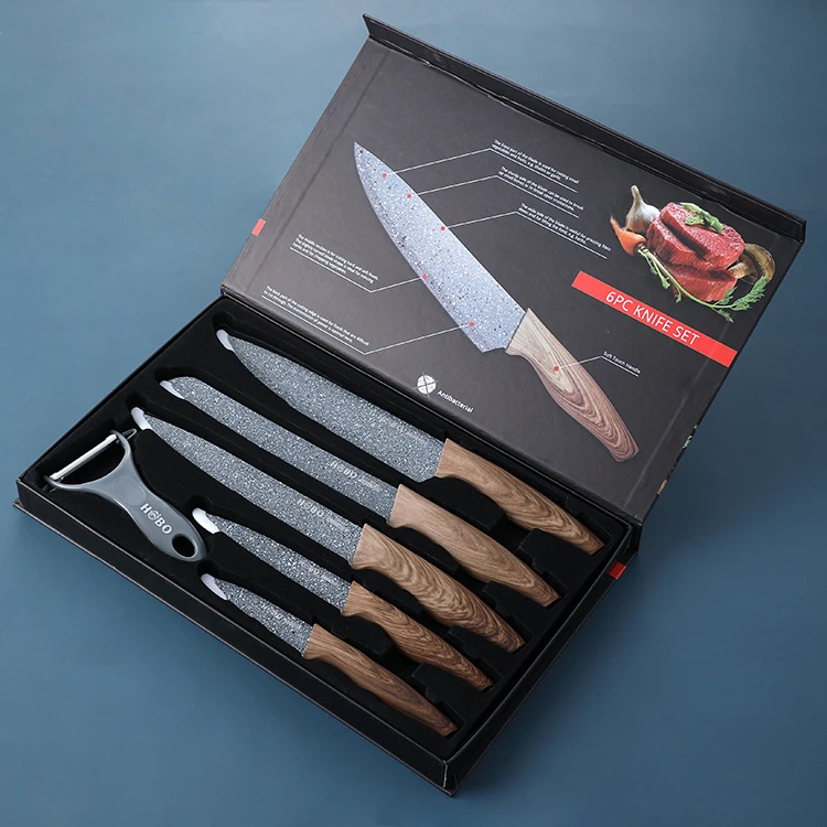 

Gift Color Box Wooden Handle 3Cr13 Stainless Steel 6Pcs Sharp Knives Sets Kitchen Knife Set