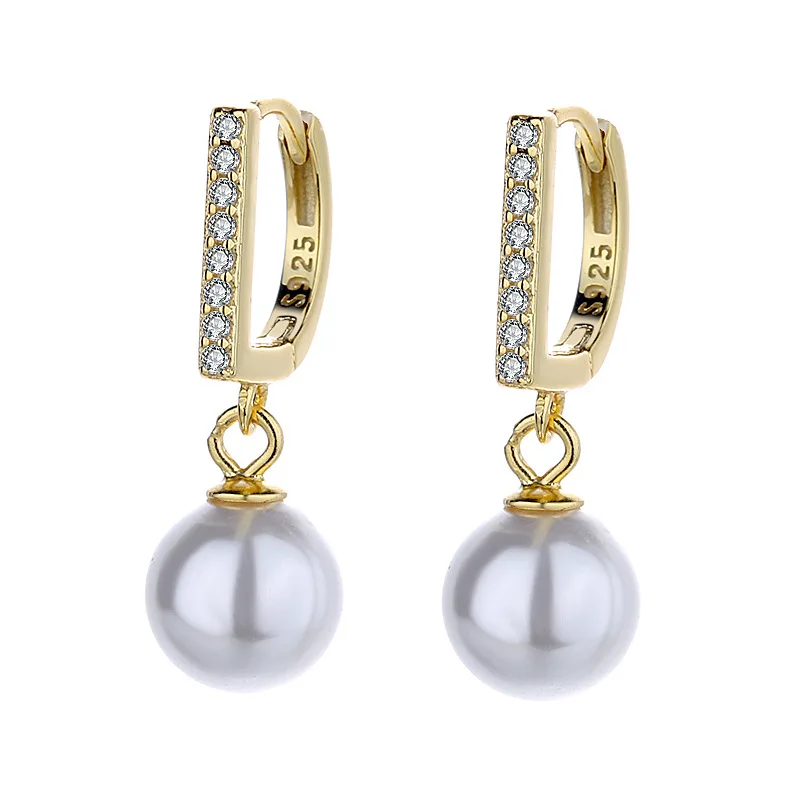 

Freshwater Pearl 925 Sterling Silver Zircon Huggie Earrings S925 Silver Pearl Dangle Earrings For Women Jewelry