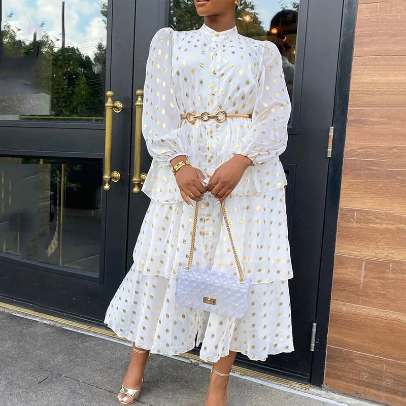 

Fall Elegant Printing French Style Cake Polka Dot Women Casual Dresses