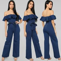 

Women Sexy Dew Shoulder One Piece Plus Size Jeans Jumpsuit