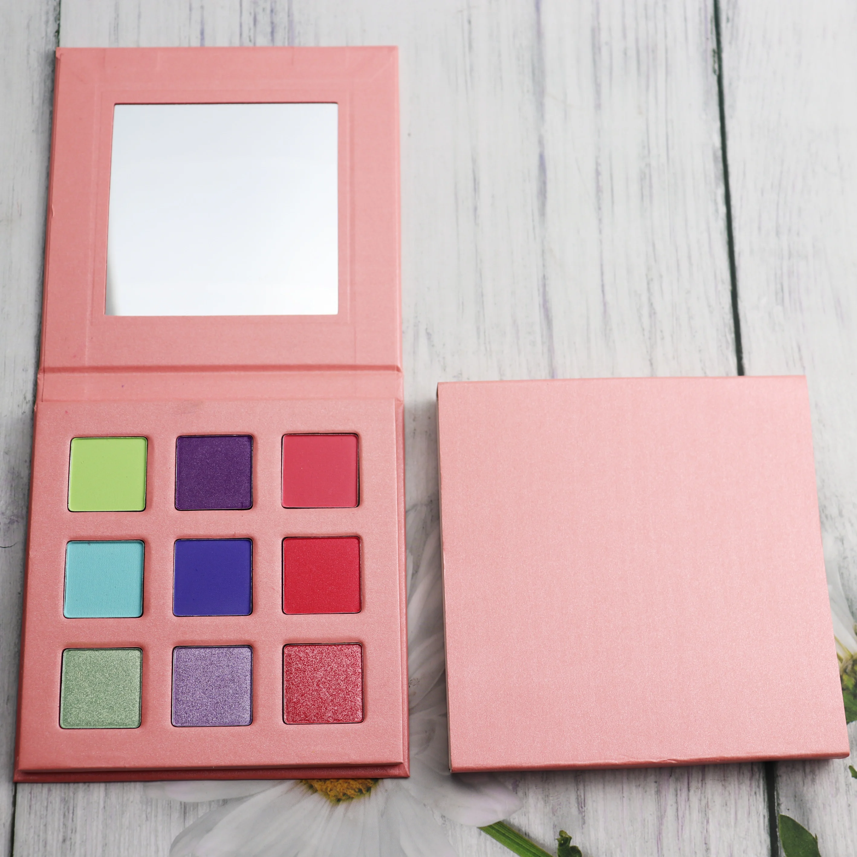 

Professional eco friendly Square eyeshadow Makeup custom pink Eyeshadow palette no logo private label, 9 colors